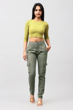 Bluebird Women's Slim Fit Cotton Cargo Pants Green - Veshbhoshaa