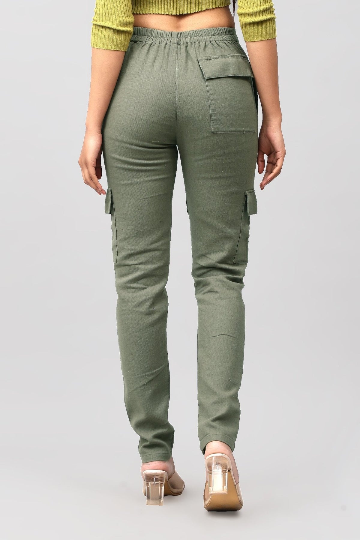 Bluebird Women's Slim Fit Cotton Cargo Pants Green - Veshbhoshaa