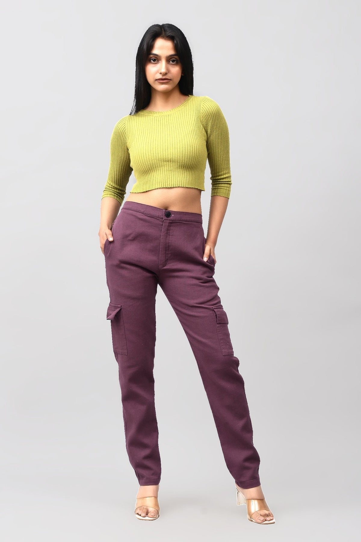 Bluebird Women's Slim Fit Cotton Cargo Pants Maroon - Veshbhoshaa