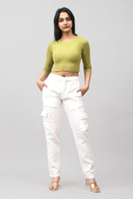 Bluebird Women's Slim Fit Cotton Cargo Pants Off White - Veshbhoshaa