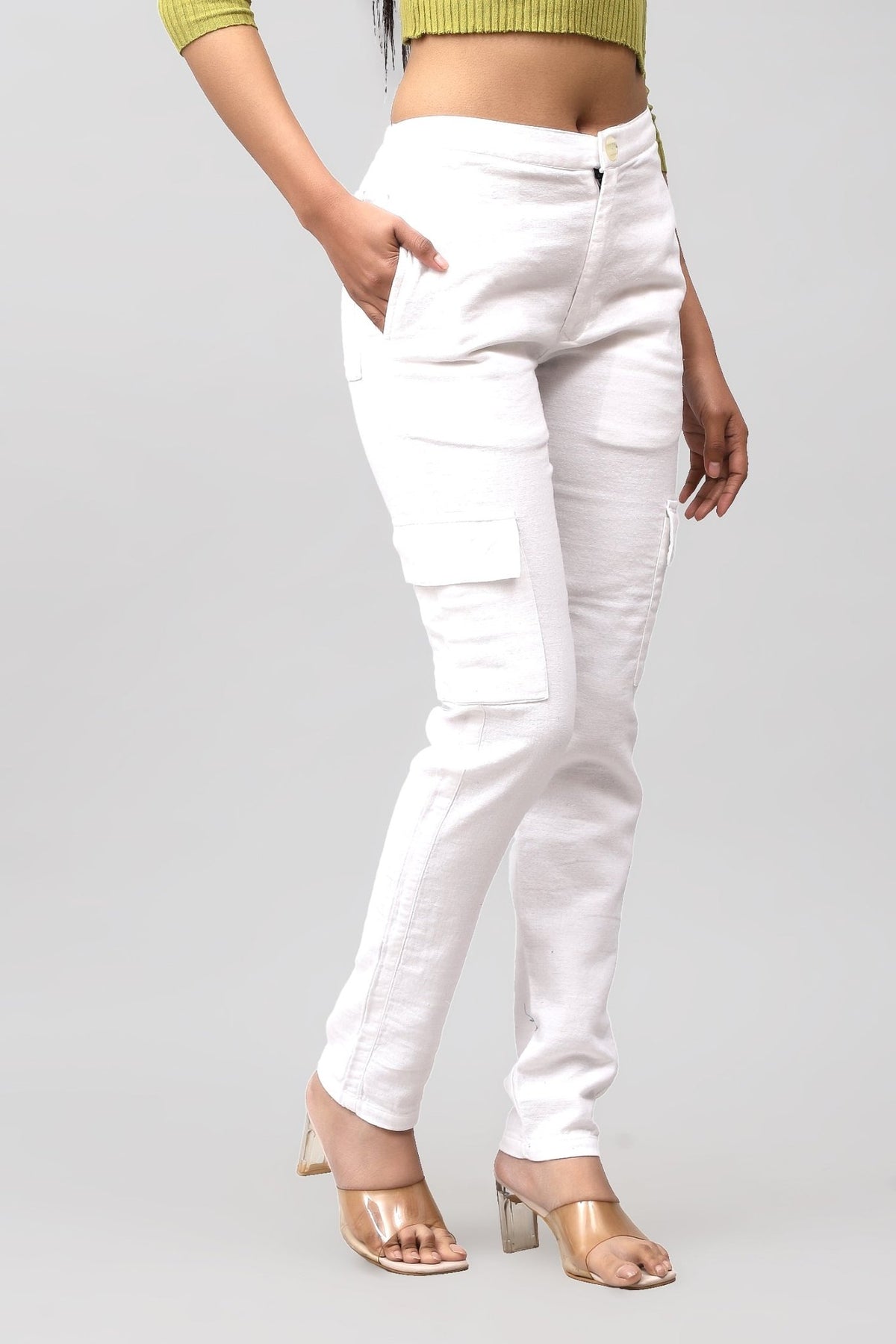 Bluebird Women's Slim Fit Cotton Cargo Pants White - Veshbhoshaa