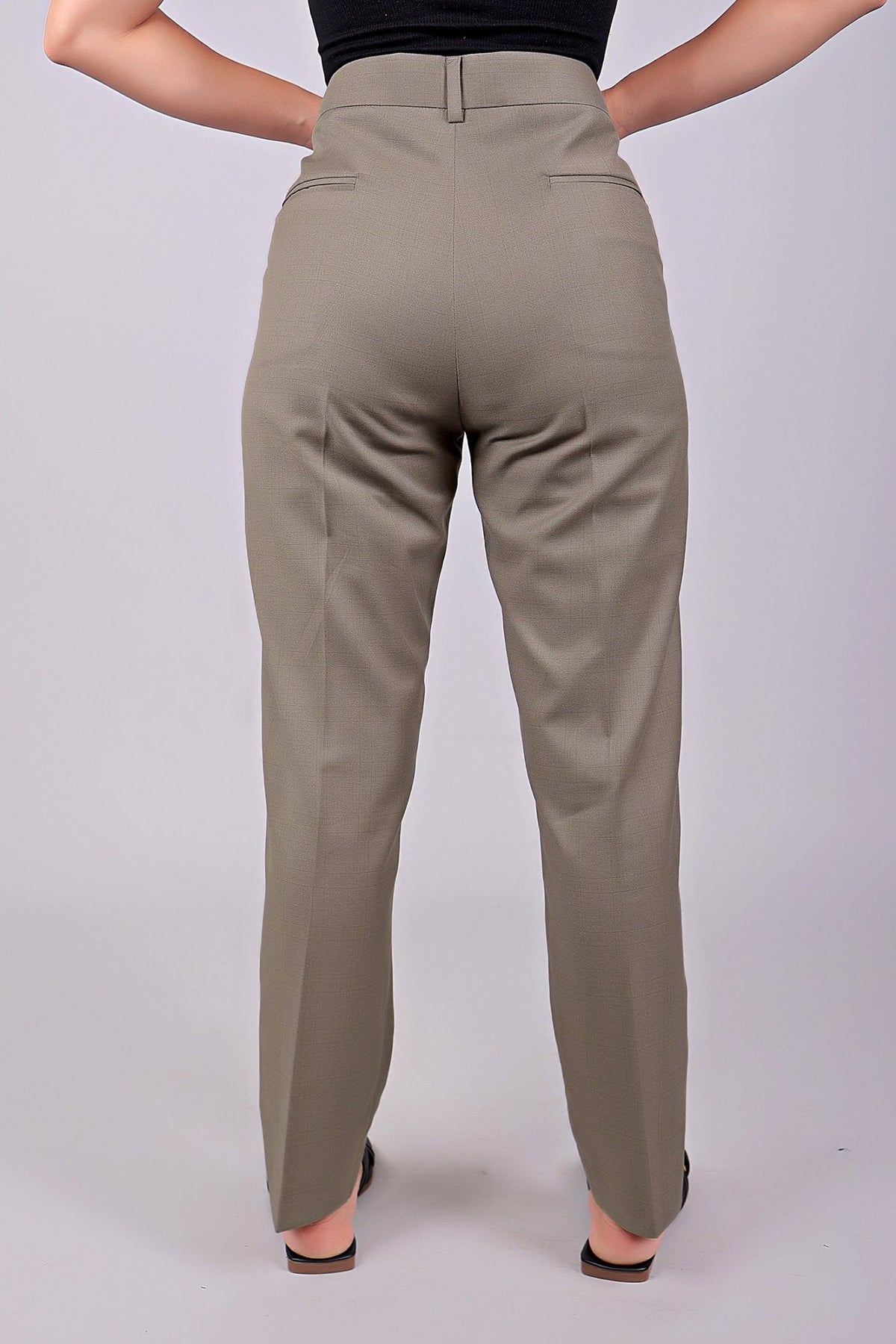 Bluebird Women's Stone Grey Check Formal Trouser Comfort Fit - Veshbhoshaa
