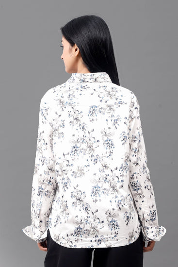 Bluebird Women's White Floral Print Satin Shirt - Veshbhoshaa