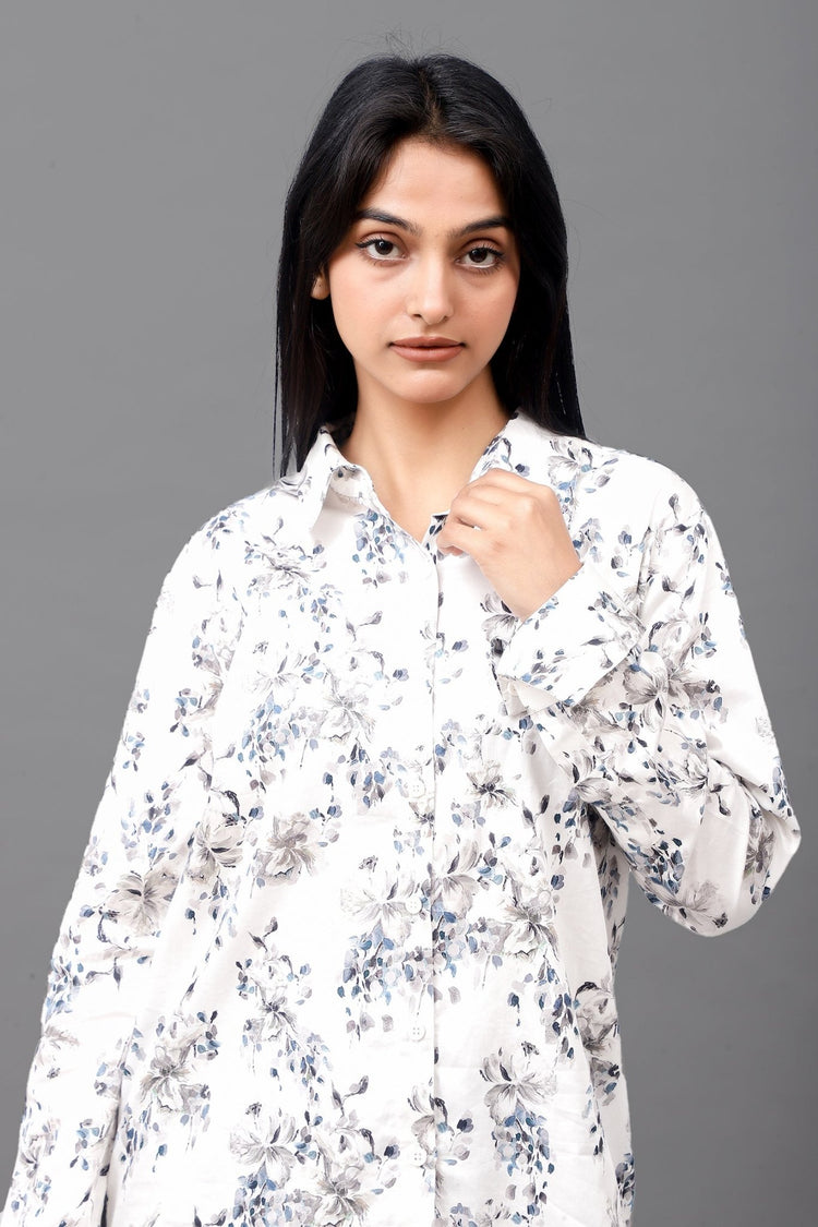 Bluebird Women's White Floral Print Satin Shirt - Veshbhoshaa