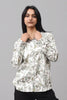 Bluebird Women's White Green Leaf Printed Satin Shirt - Veshbhoshaa