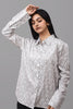 Bluebird Women's White Grey Print Satin Shirt - Veshbhoshaa