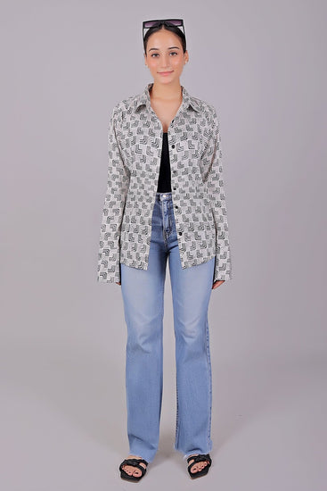 Bluebird Women's White Printed Satin Shirt - Veshbhoshaa