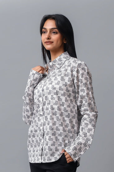 Bluebird Women's White Printed Satin Shirt - Veshbhoshaa