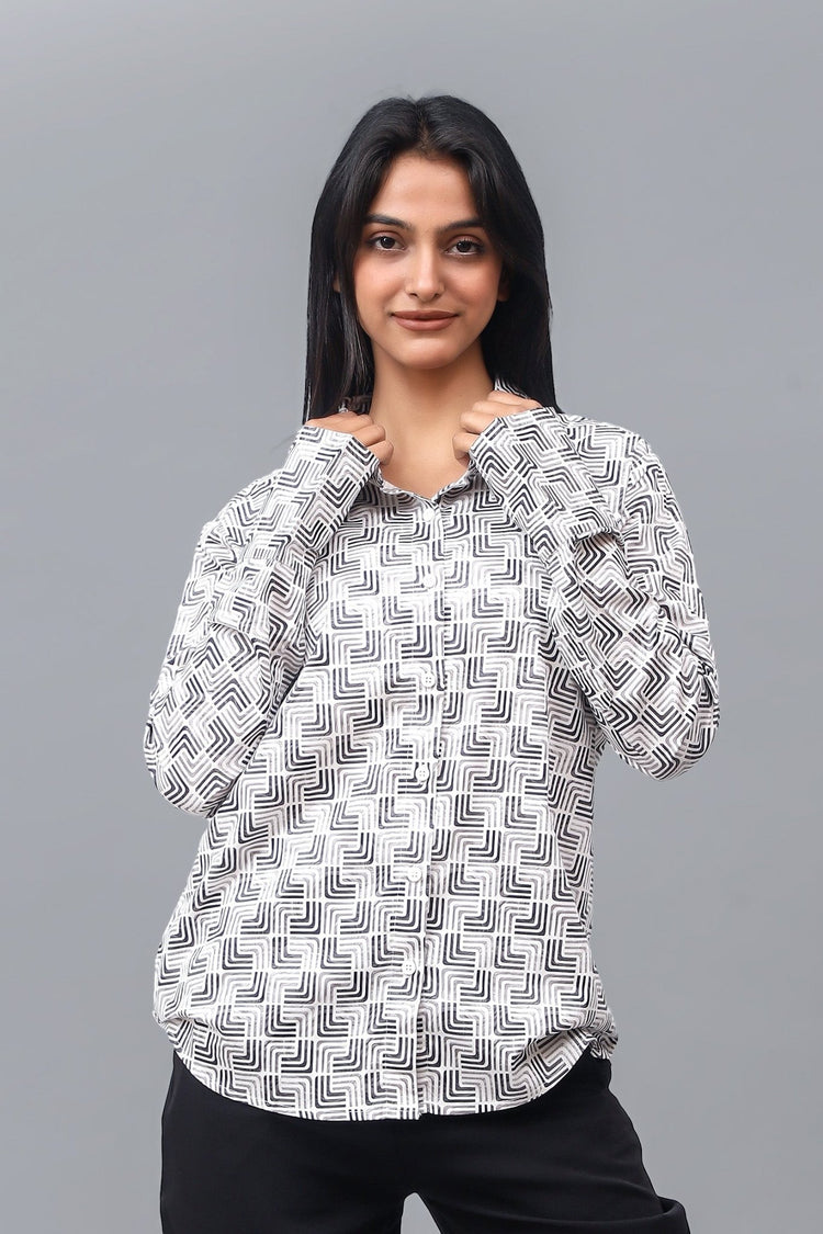 Bluebird Women's White Printed Satin Shirt - Veshbhoshaa