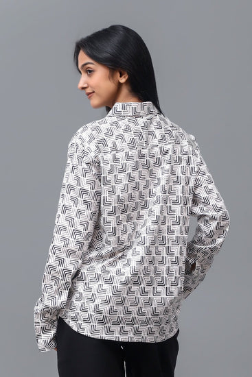 Bluebird Women's White Printed Satin Shirt - Veshbhoshaa