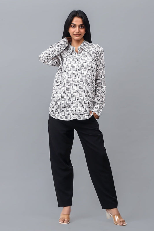 Bluebird Women's White Printed Satin Shirt - Veshbhoshaa