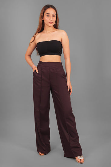 bluebird Women's Wine Bell Bottom Trouser - Veshbhoshaa