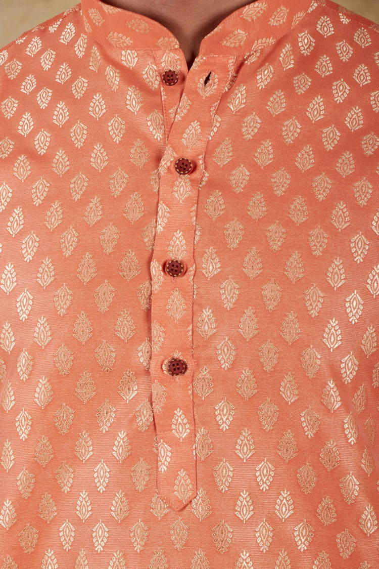 Bluesaanchi Banarsi Silk Coral Kurta Set - Veshbhoshaa