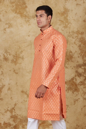 Bluesaanchi Banarsi Silk Coral Kurta Set - Veshbhoshaa