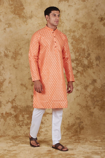 Bluesaanchi Banarsi Silk Coral Kurta Set - Veshbhoshaa