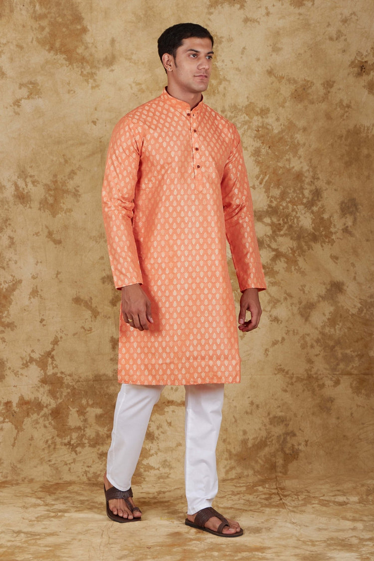 Bluesaanchi Banarsi Silk Coral Kurta Set - Veshbhoshaa