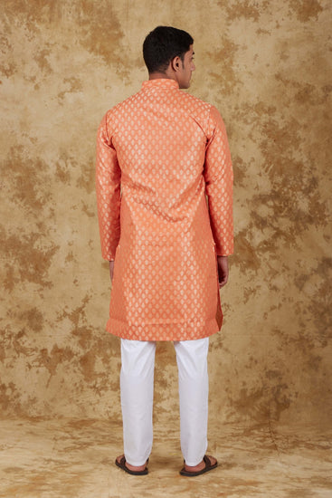 Bluesaanchi Banarsi Silk Coral Kurta Set - Veshbhoshaa