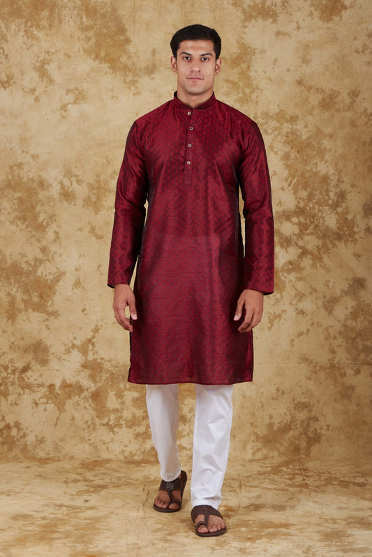 Bluesaanchi Banarsi Silk Maroon Kurta Set - Veshbhoshaa