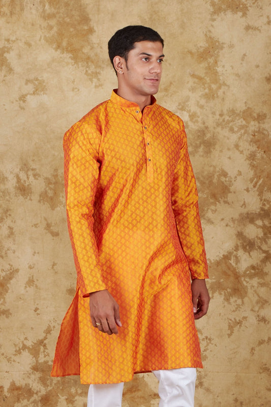 Bluesaanchi Banarsi Silk Orange Kurta Set - Veshbhoshaa