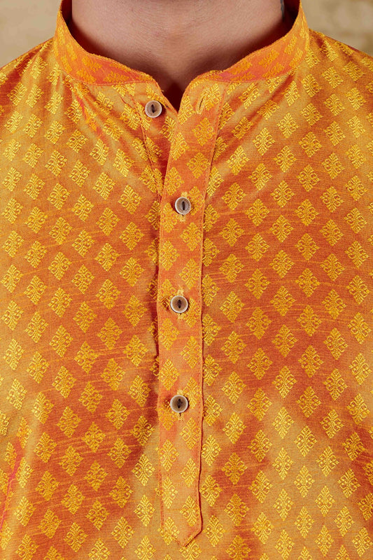 Bluesaanchi Banarsi Silk Orange Kurta Set - Veshbhoshaa