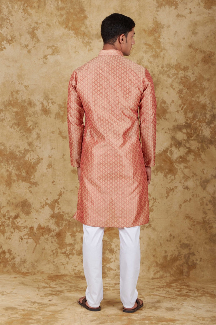 Bluesaanchi Banarsi Silk Salmon Kurta Set - Veshbhoshaa