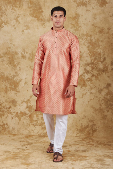 Bluesaanchi Banarsi Silk Salmon Kurta Set - Veshbhoshaa