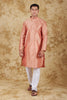 Bluesaanchi Banarsi Silk Salmon Kurta Set - Veshbhoshaa