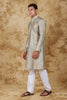 Bluesaanchi Banarsi Silk Silver Kurta Set - Veshbhoshaa