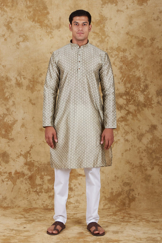 Bluesaanchi Banarsi Silk Silver Kurta Set - Veshbhoshaa