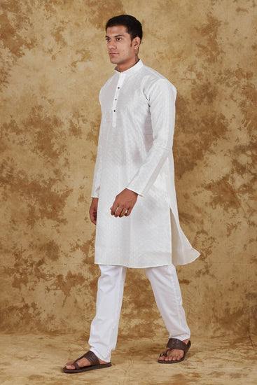 Bluesaanchi Banarsi Silk White Kurta Set - Veshbhoshaa