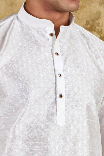 Bluesaanchi Banarsi Silk White Kurta Set - Veshbhoshaa