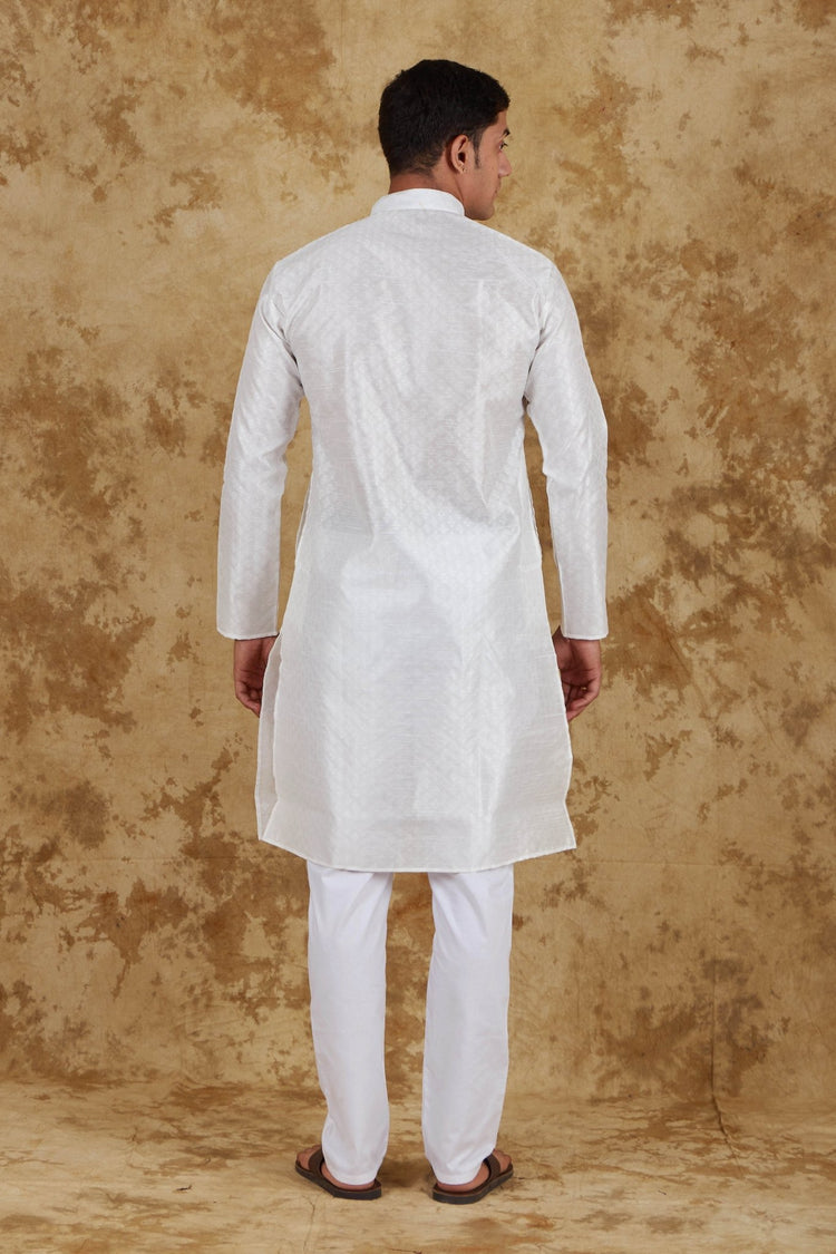 Bluesaanchi Banarsi Silk White Kurta Set - Veshbhoshaa