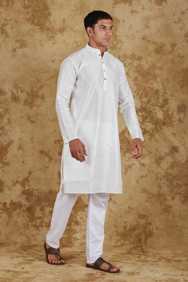 Bluesaanchi Banarsi Silk White Kurta Set - Veshbhoshaa