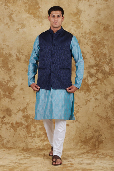 Bluesaanchi Blue Jacquard Waistcoat set - Veshbhoshaa