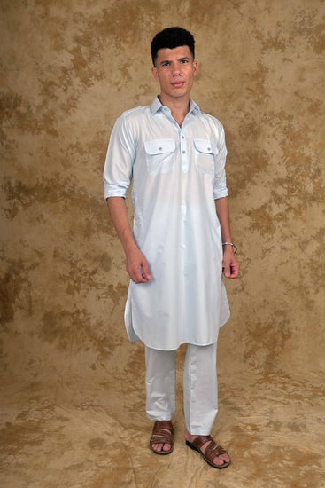 Bluesaanchi Blue Pathani Kurta with Trouser Pant - Veshbhoshaa