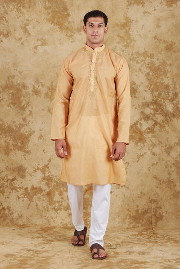 Bluesaanchi Chanderi Silk Embroidered Kurta Set" Earth yellow - Veshbhoshaa