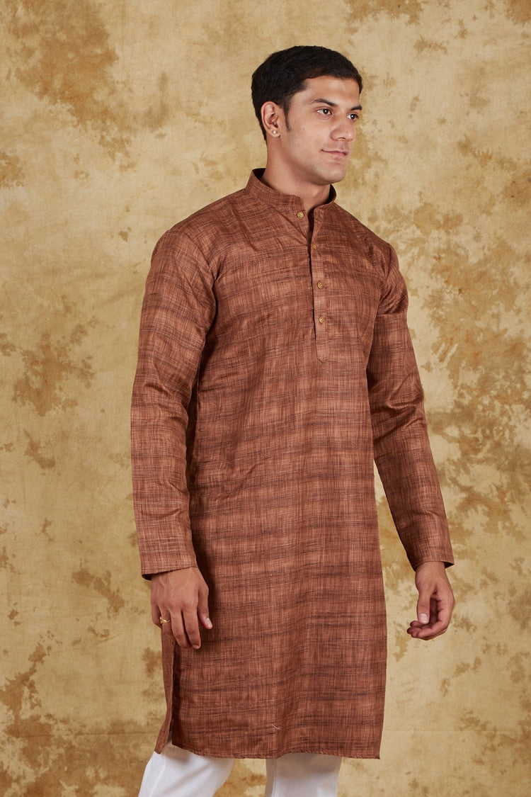 Bluesaanchi Dark Brown Textured Men's Kurta Set - Veshbhoshaa