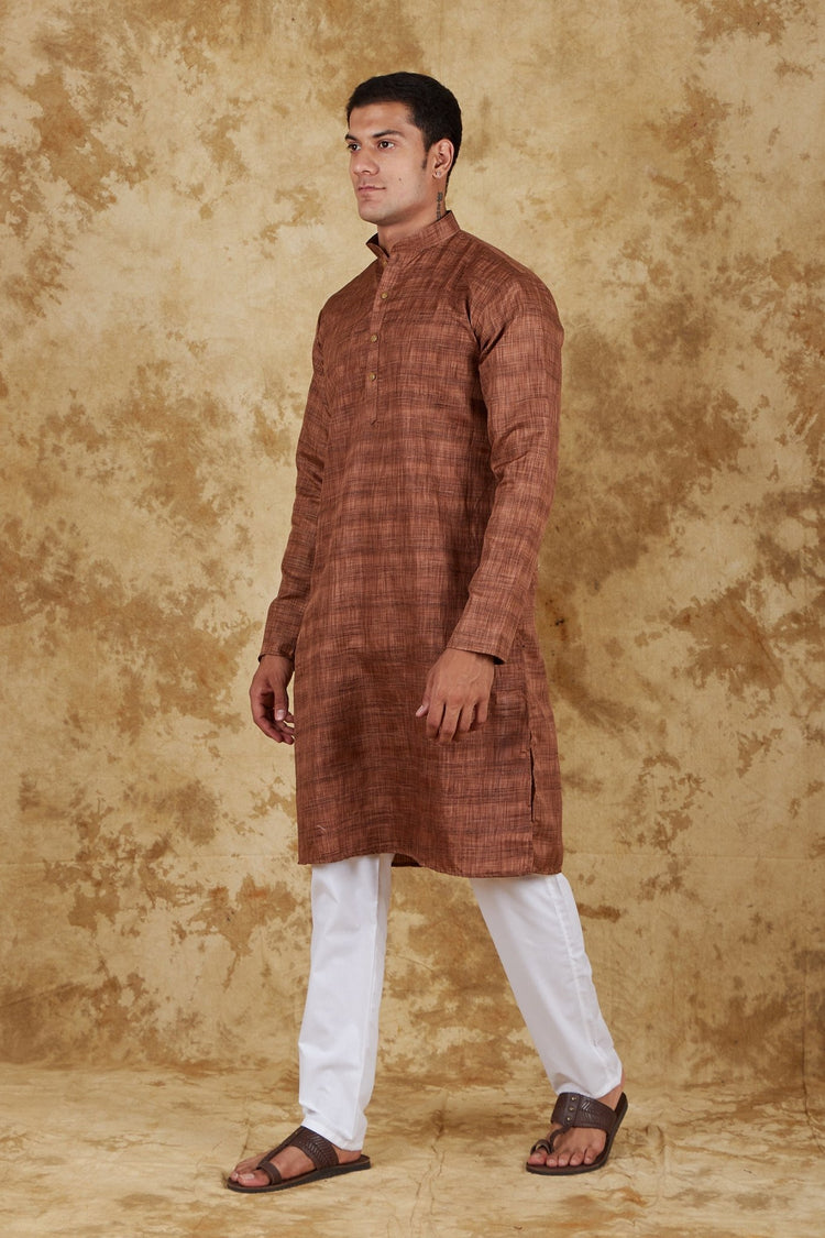 Bluesaanchi Dark Brown Textured Men's Kurta Set - Veshbhoshaa