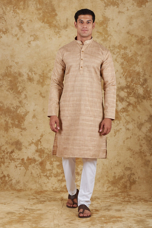 Bluesaanchi Dark Cream Textured Men's Kurta Set - Veshbhoshaa