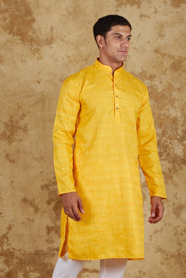 Bluesaanchi Dark Yellow Textured Men's Kurta Set - Veshbhoshaa