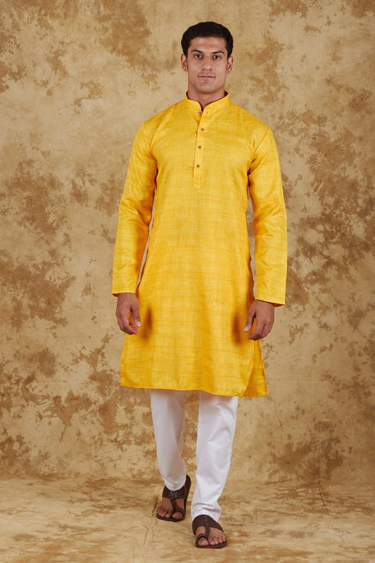 Bluesaanchi Dark Yellow Textured Men's Kurta Set - Veshbhoshaa