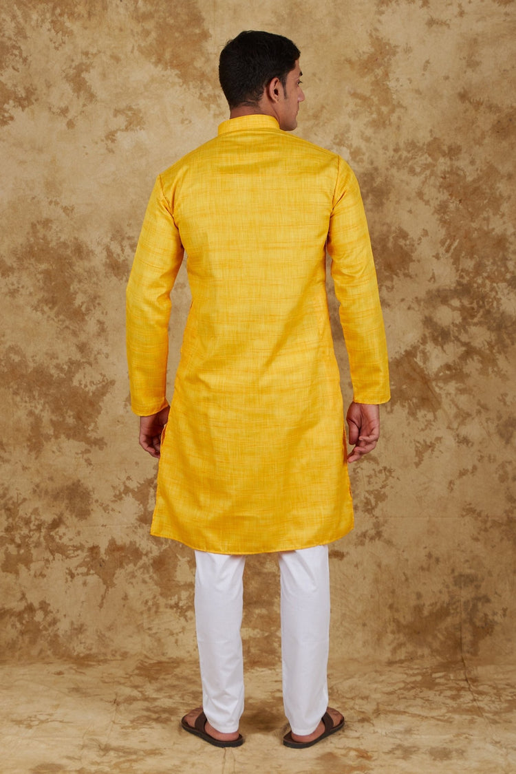 Bluesaanchi Dark Yellow Textured Men's Kurta Set - Veshbhoshaa