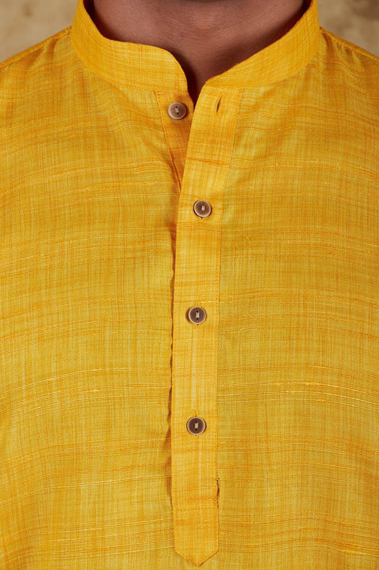 Bluesaanchi Dark Yellow Textured Men's Kurta Set - Veshbhoshaa