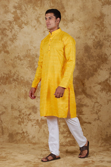 Bluesaanchi Dark Yellow Textured Men's Kurta Set - Veshbhoshaa