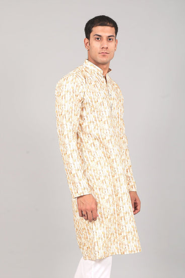 Bluesaanchi Effortlessly Stylish Textured Cream Kurta Set for Men - Veshbhoshaa