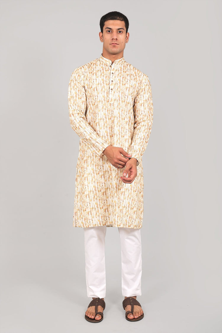 Bluesaanchi Effortlessly Stylish Textured Cream Kurta Set for Men - Veshbhoshaa