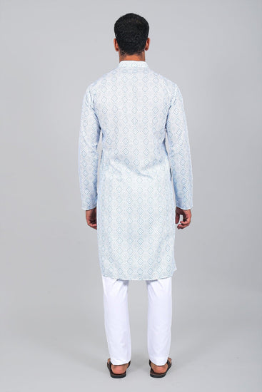 Bluesaanchi Effortlessly Stylish Textured Light Blue Kurta Set for Men - Veshbhoshaa