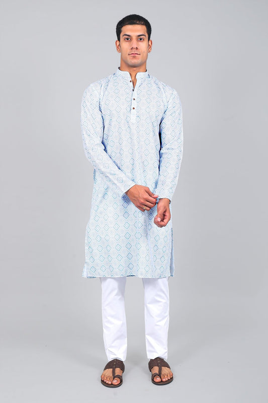 Bluesaanchi Effortlessly Stylish Textured Light Blue Kurta Set for Men - Veshbhoshaa