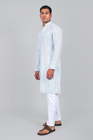 Bluesaanchi Effortlessly Stylish Textured Light Blue Kurta Set for Men - Veshbhoshaa