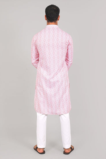 Bluesaanchi Effortlessly Stylish Textured Light Pink Kurta Set for Men - Veshbhoshaa